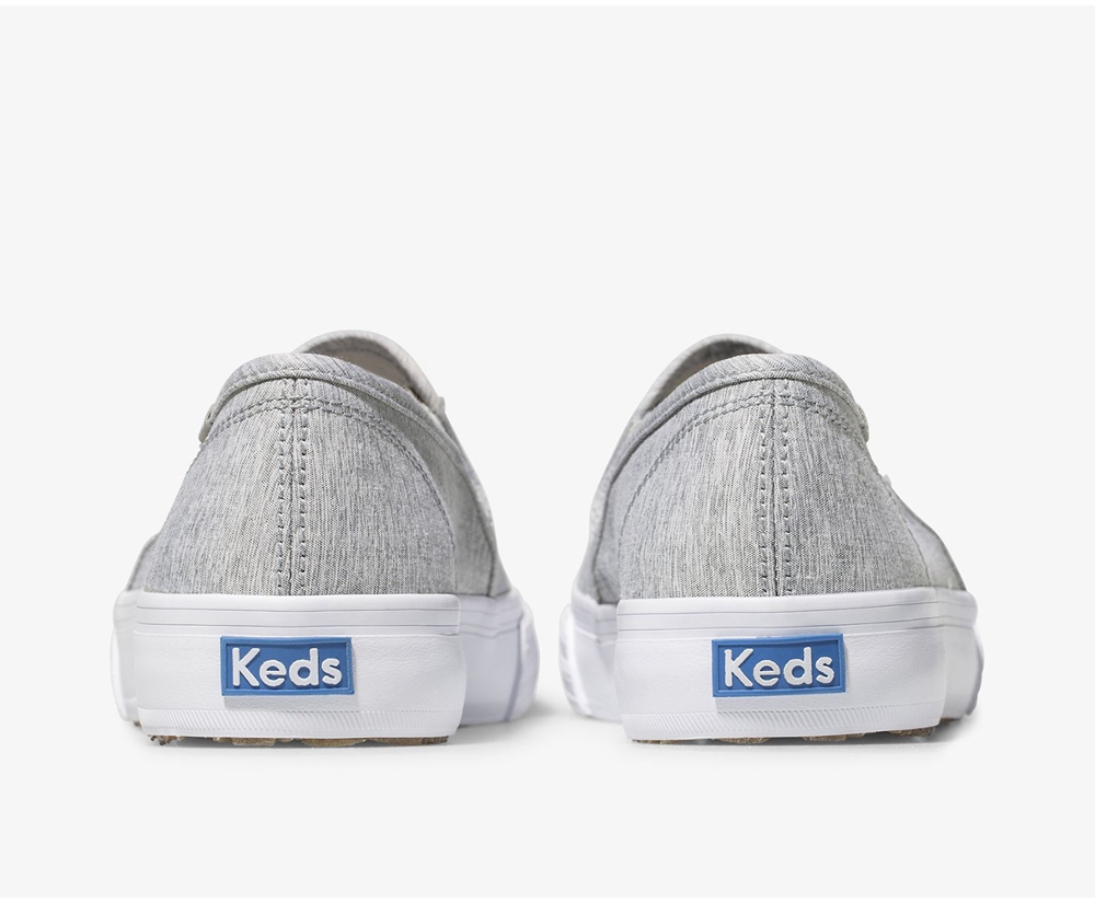 Womens Keds Slip Ons - Double Decker Heathered Woven - Grey - 0952-THMZQ